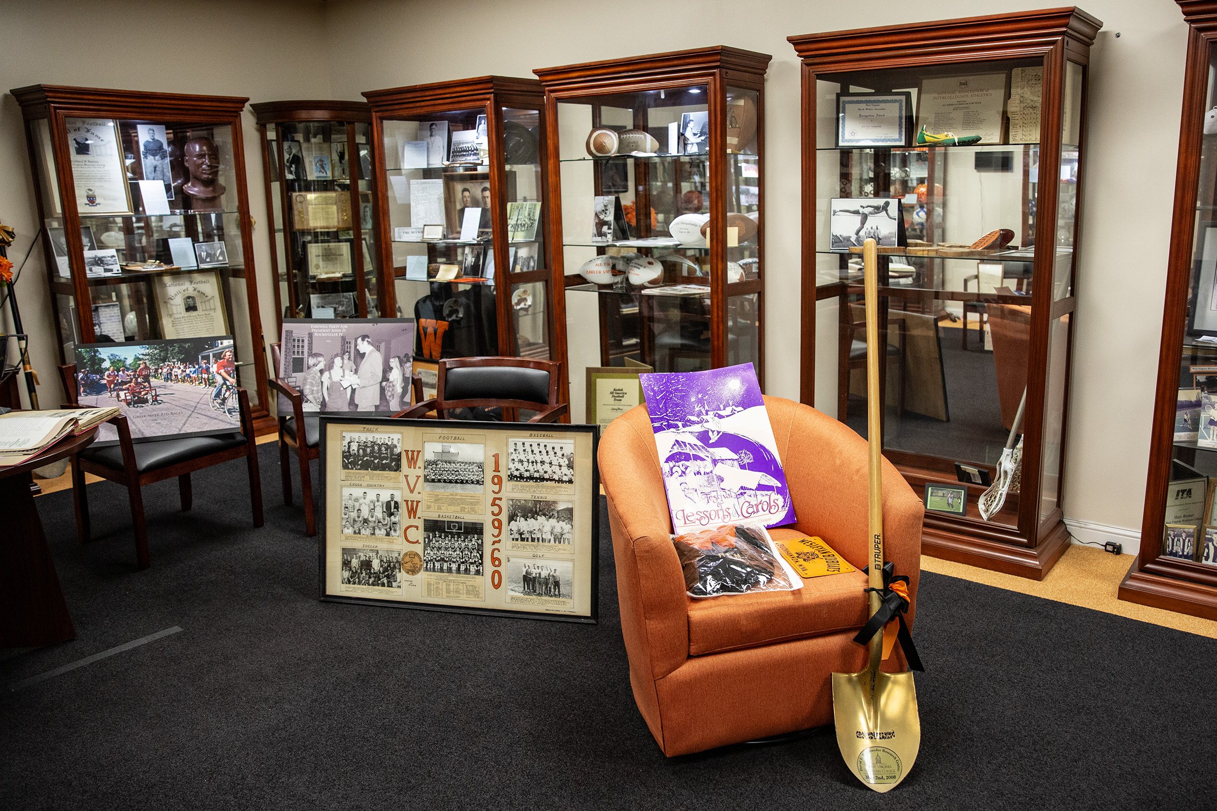 Display cases in the WVWC Alumni Museum