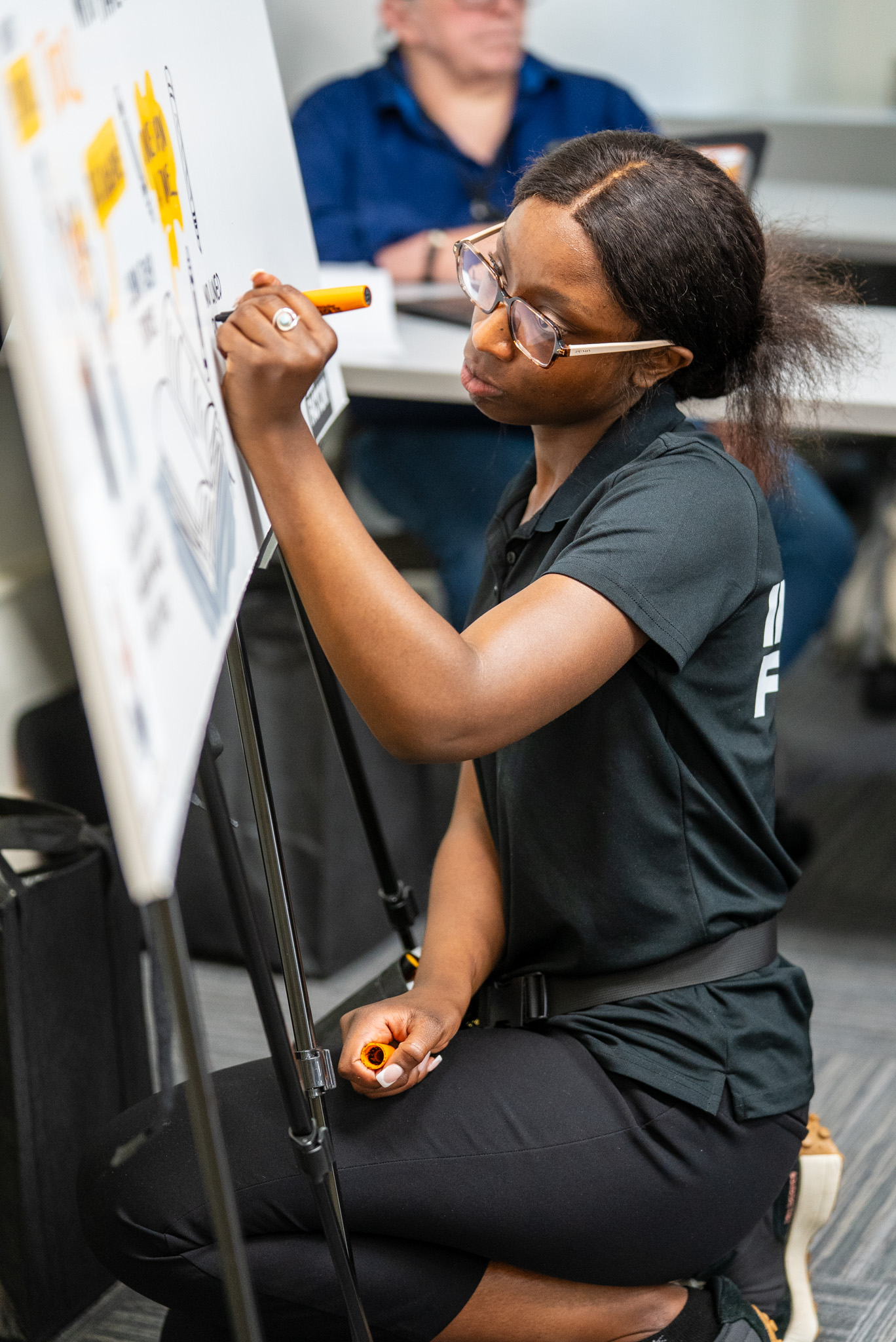 A picture of an attendee taking notes on a flip chart for a working group at the 2026 Summer Institute hosted by the Center for Addiction and Trauma at West Virginia Wesleyan College.
